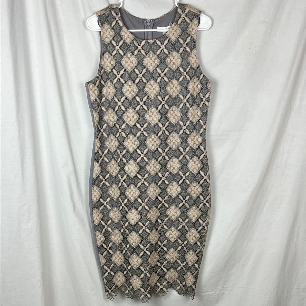 NWT Calvin Klein Silver and Cream Sparkly Shift Dress